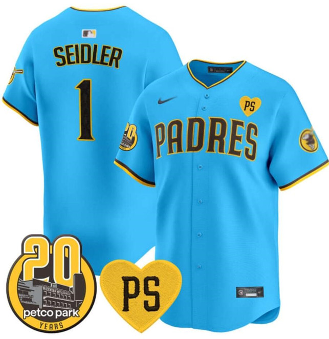 Men's San Diego Padres Active Player Custom Blue “For Peter” And Petco Park 20th Patch Limited Baseball Stitched Jersey Men's San Diego Padres Active Player Custom Blue “For Peter” And Petco Park 20th Patch Limited Baseball Stitched Jersey